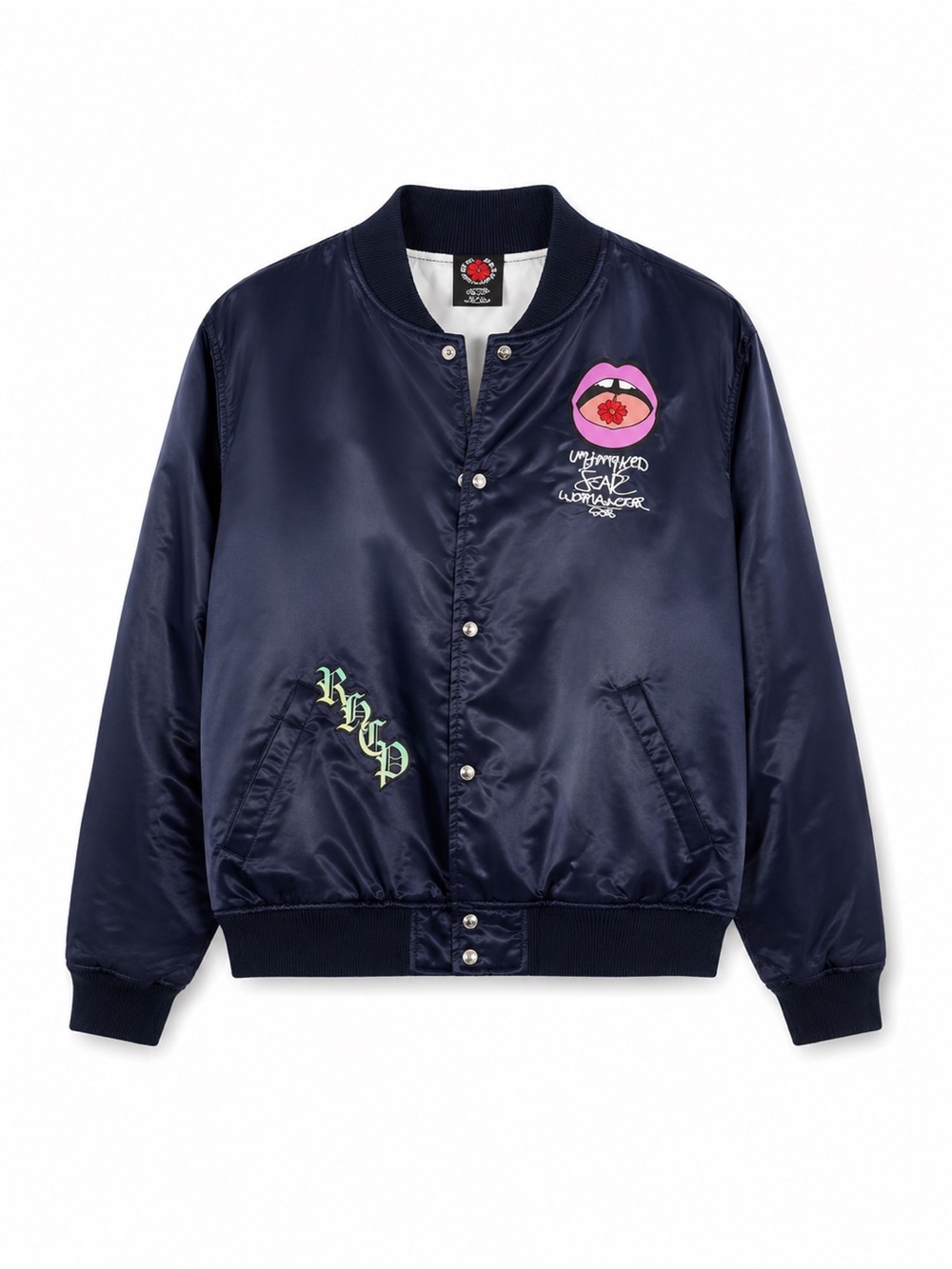 Red Hot Chili Peppers Satin Bomber Jacket Navy Blue Size S